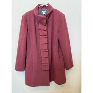 NWOT Garnet Hill Ruffle Front Wool Coat Pink Mauve 18 (XL)